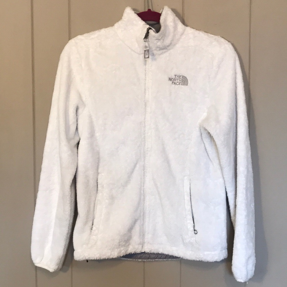 White fuzzy North Face Osito jacket